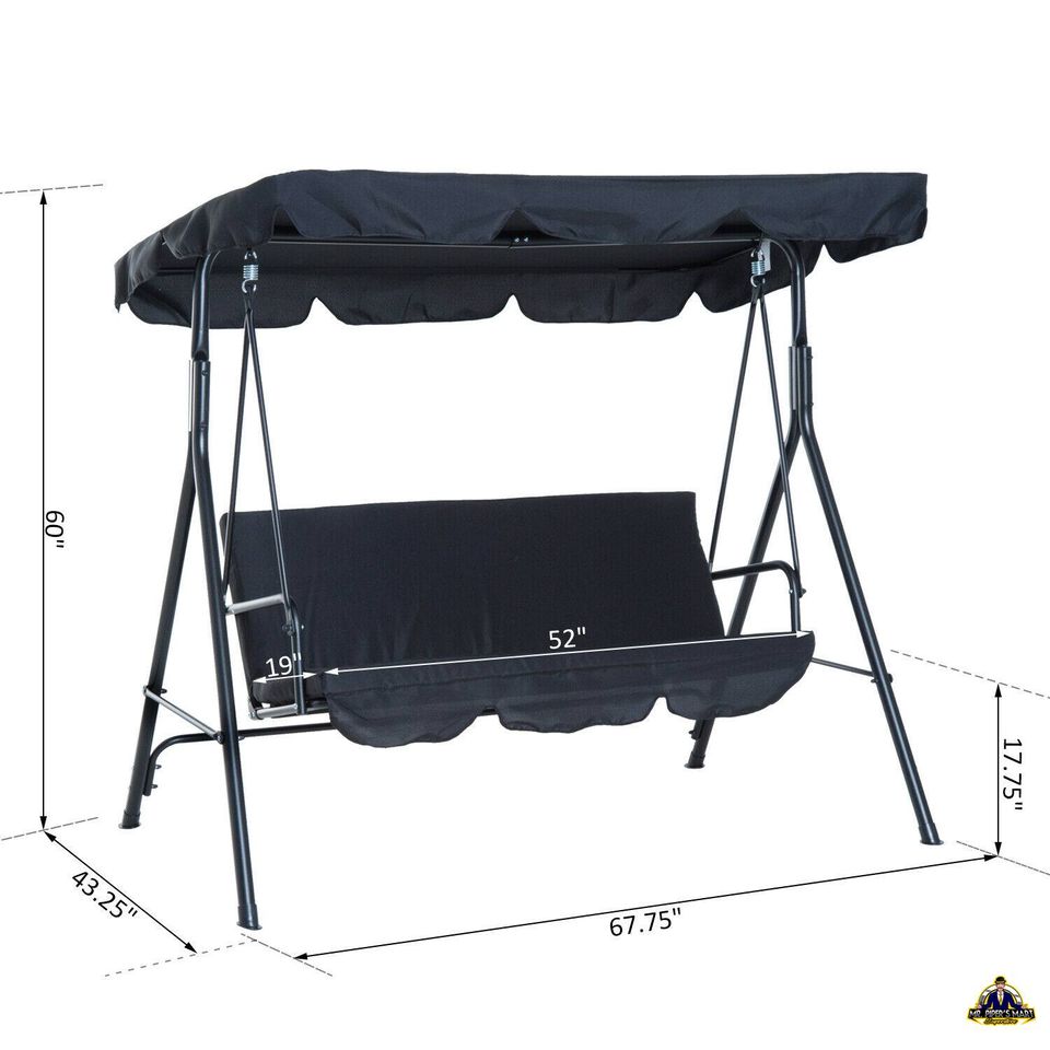 Porch Swing Hammock Bench Lounge Chair Steel 3-seat Padded Outdoor w/ Canopy