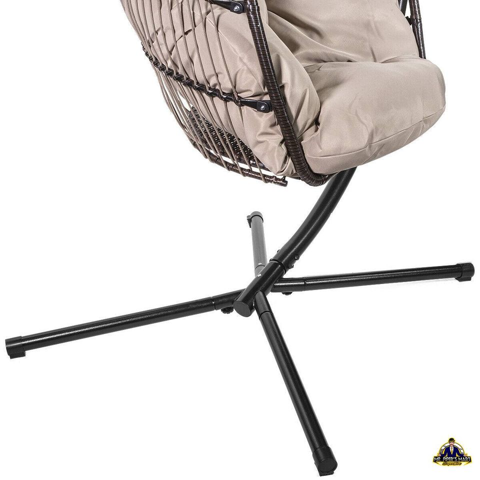 Outdoor Large Lounge Chair Patio Hanging Egg Seat Swing Cushion Headrest Beige