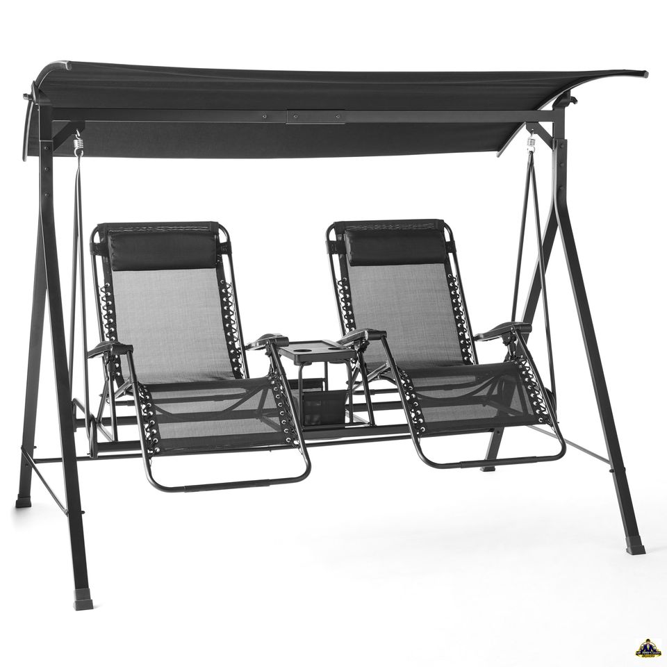 Zero Gravity Outdoor Reclining Swing Canopy 2 Person, Black