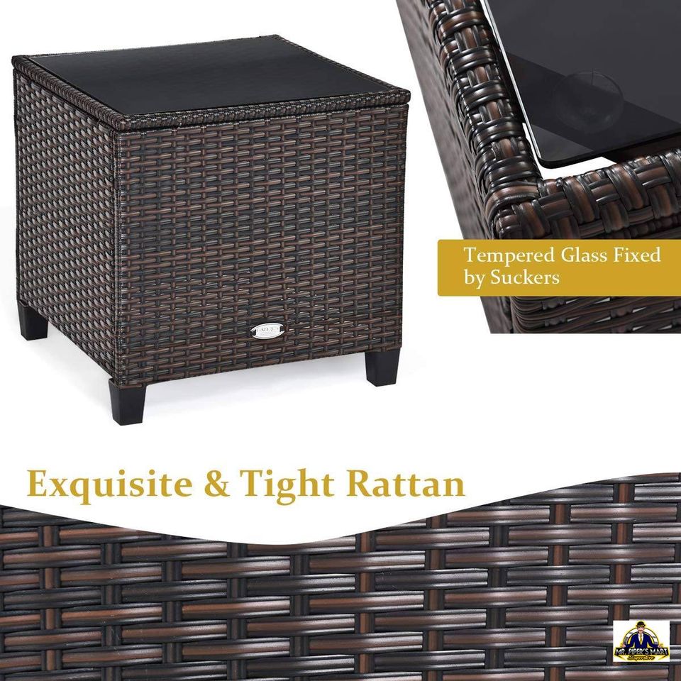 Patio Furniture Sofa Set Washable Cushion and Tempered Glass Tabletop (Beige) 3 Pieces