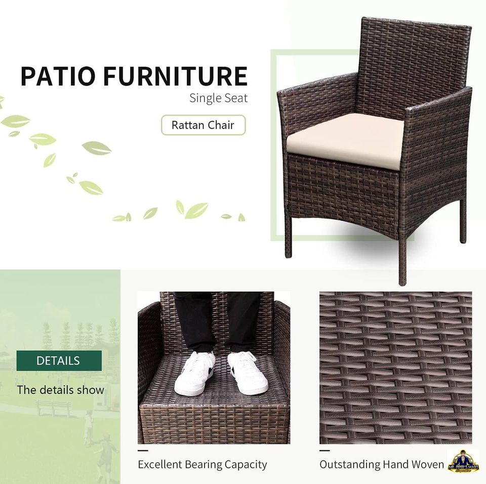 Outdoor Patio Porch Furniture Sets Rattan Wicker Chairs with Table, Brown and Beige 3 Pieces