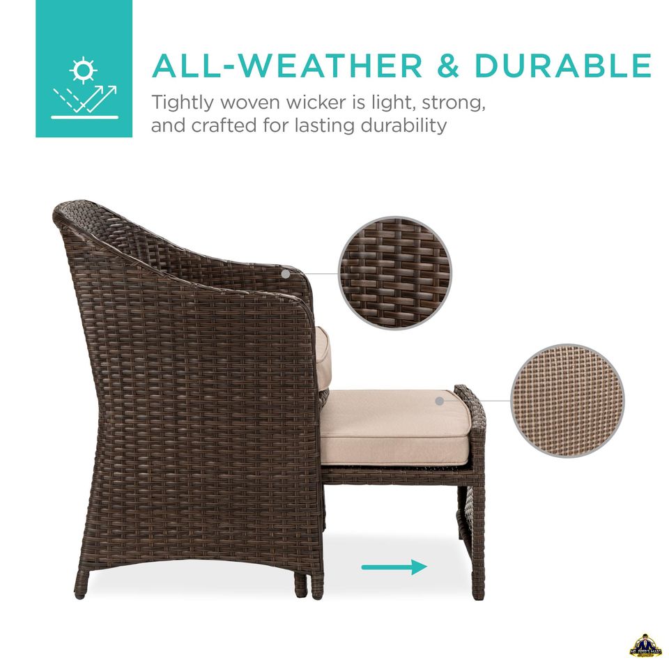 Outdoor Wicker Patio Bistro Furniture Set w/ Storage Table, No Assembly - Brown 5-Piece
