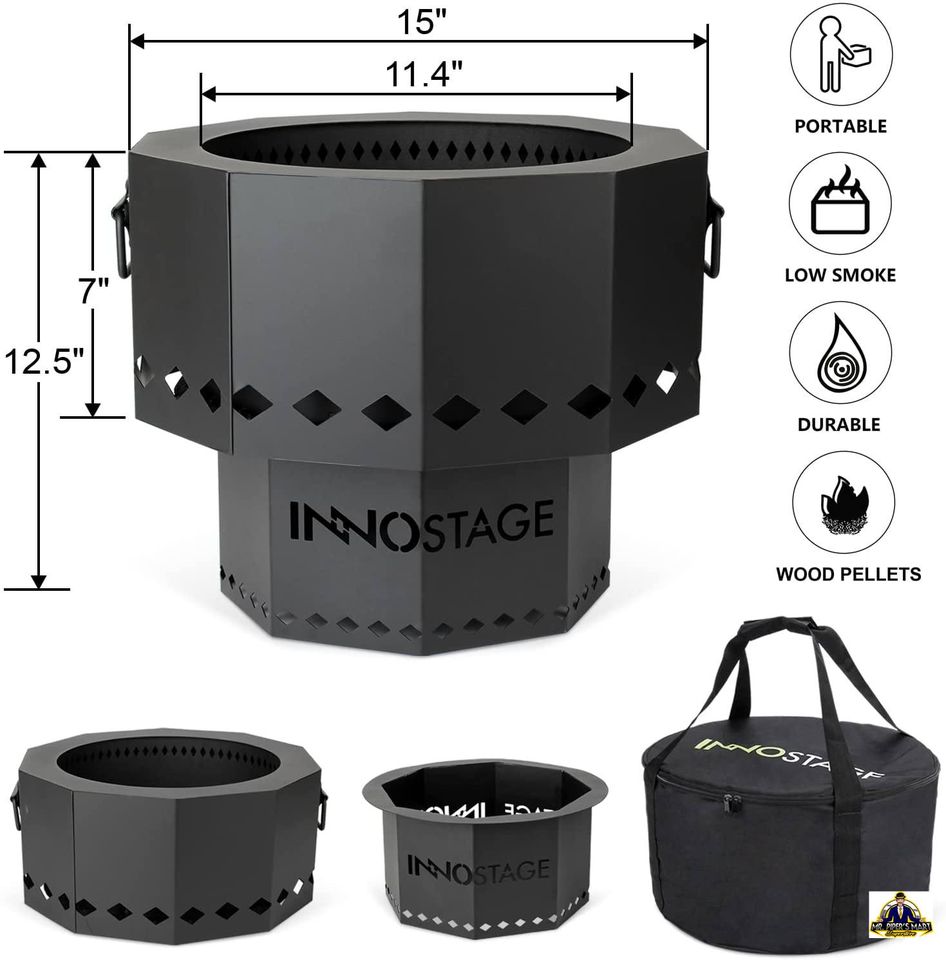 Fire Bowl Pit for Outdoor Wood Pellet Burning with Portable Carrying Bag, Smokeless