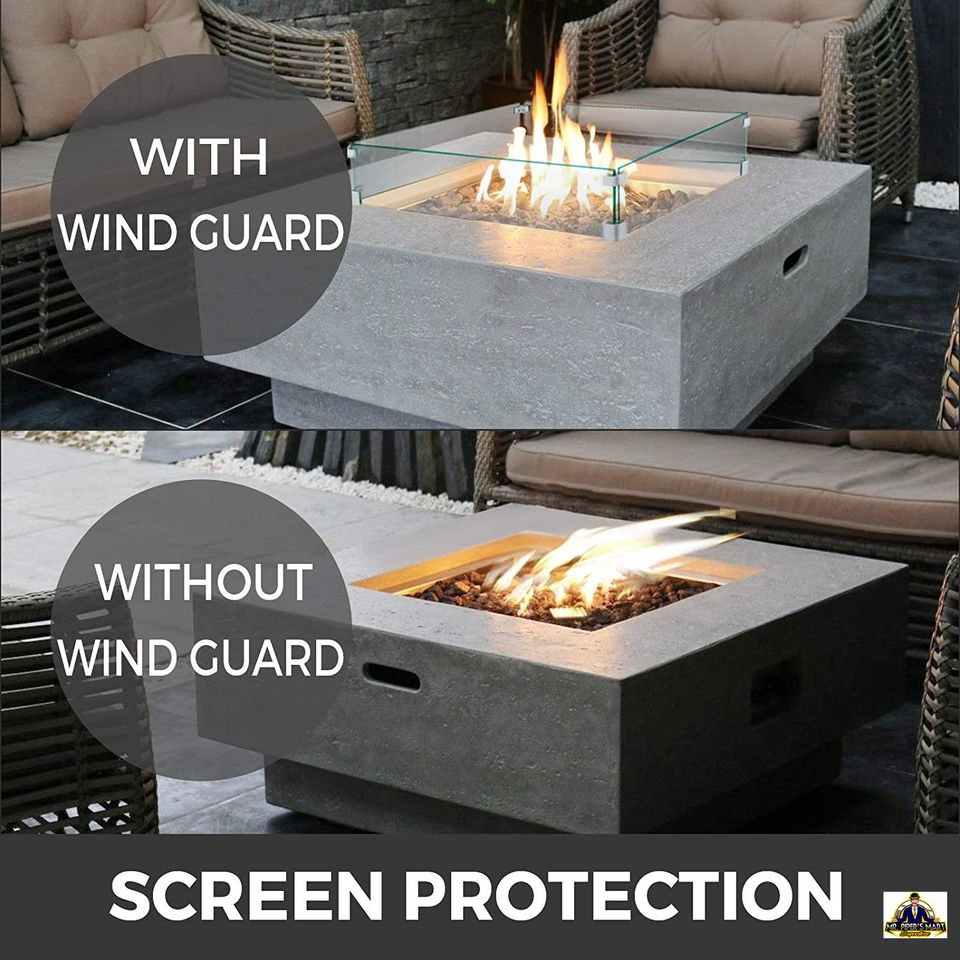 Fire Pit Wind Glass Flame Guard w/ 5/16Inch Thickness Clear Tempered Glass & Non-Slip