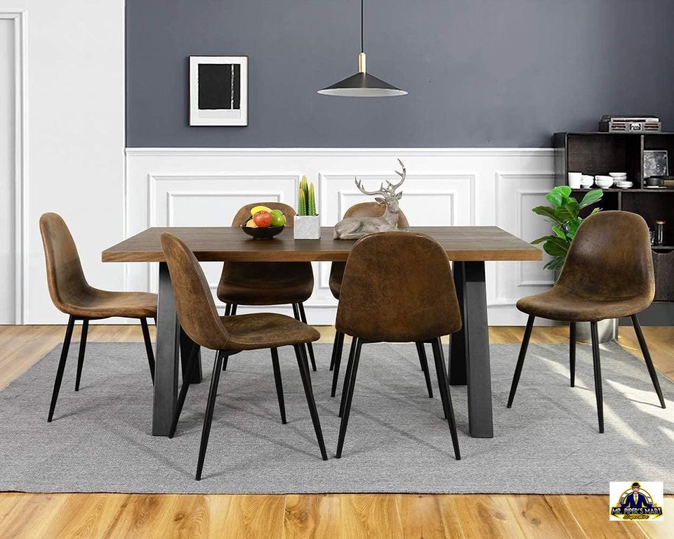 Set of 4 Modern Style Mid Century Dining Chairs in Brown and Black Leg
