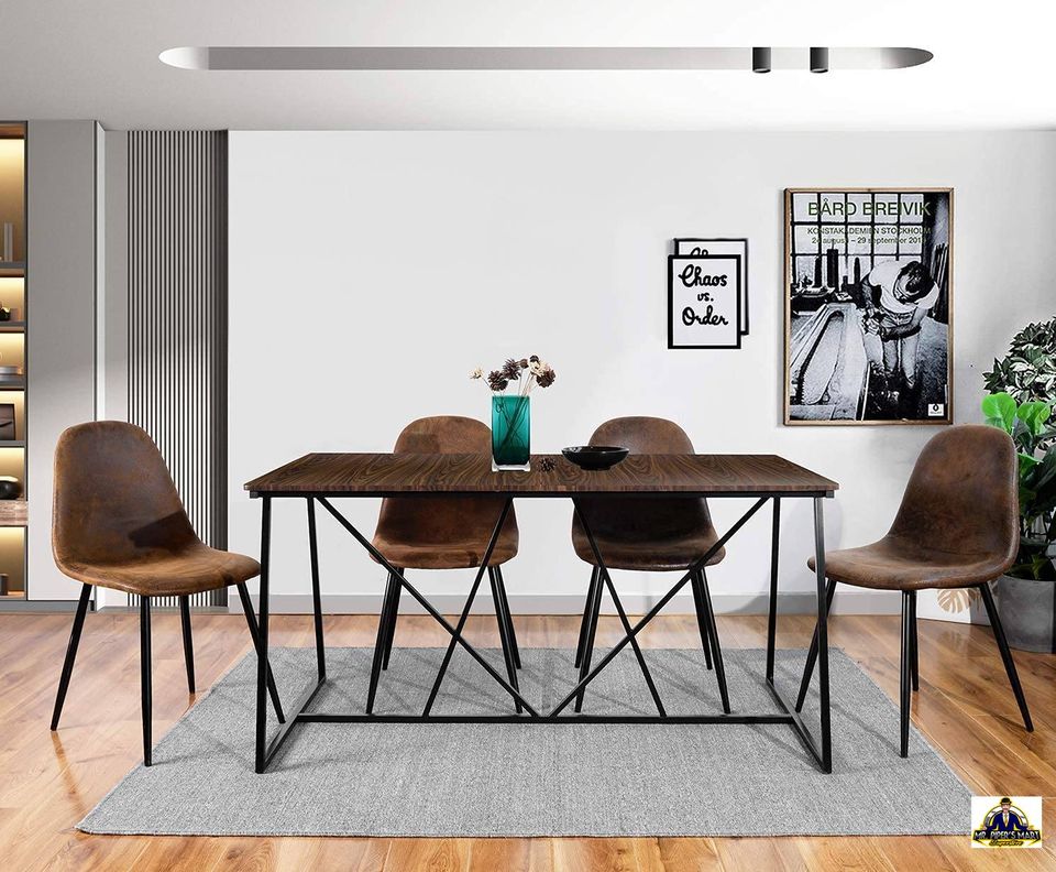 Set of 4 Modern Style Mid Century Dining Chairs in Brown and Black Leg