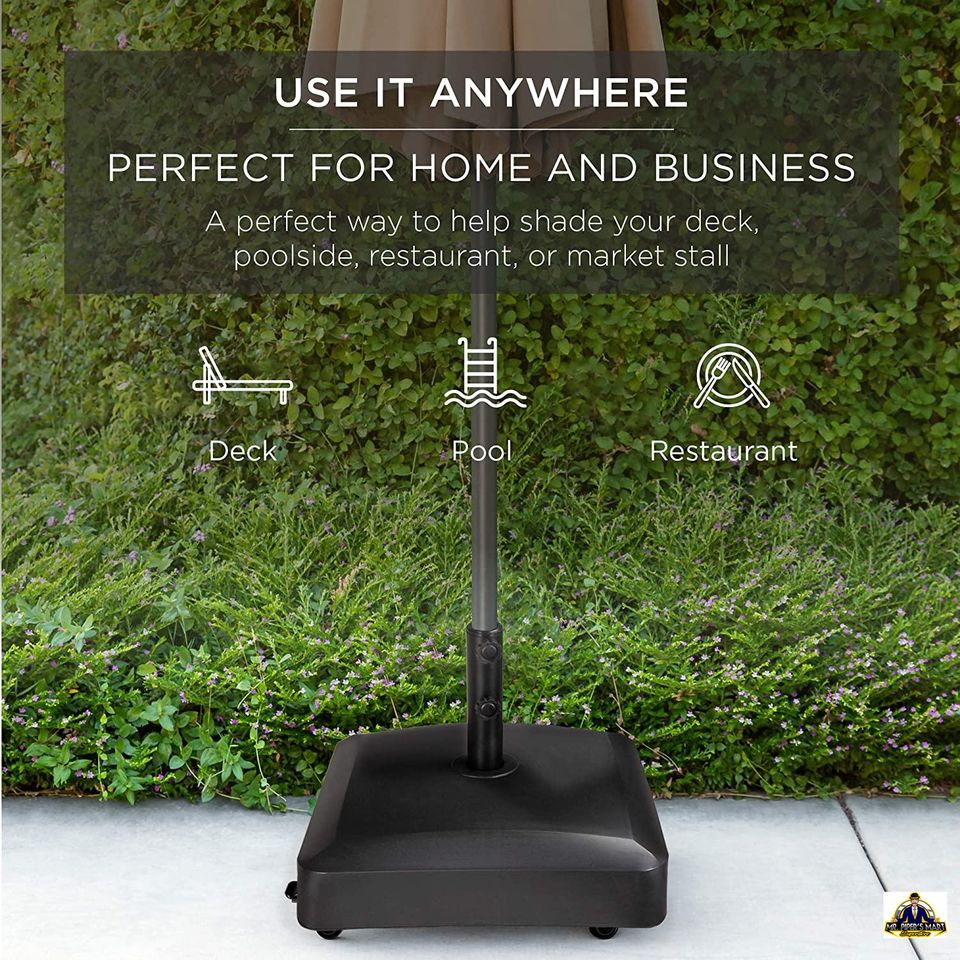 Fillable Umbrella Base Heavy Duty Market Stand w/ 4 Wheels, 2 Locks, 2 Knobs 123lb Capacity - Black