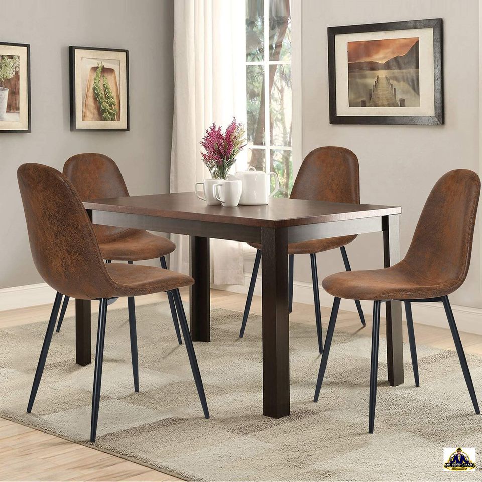 Set of 4 Modern Style Mid Century Dining Chairs in Brown and Black Leg