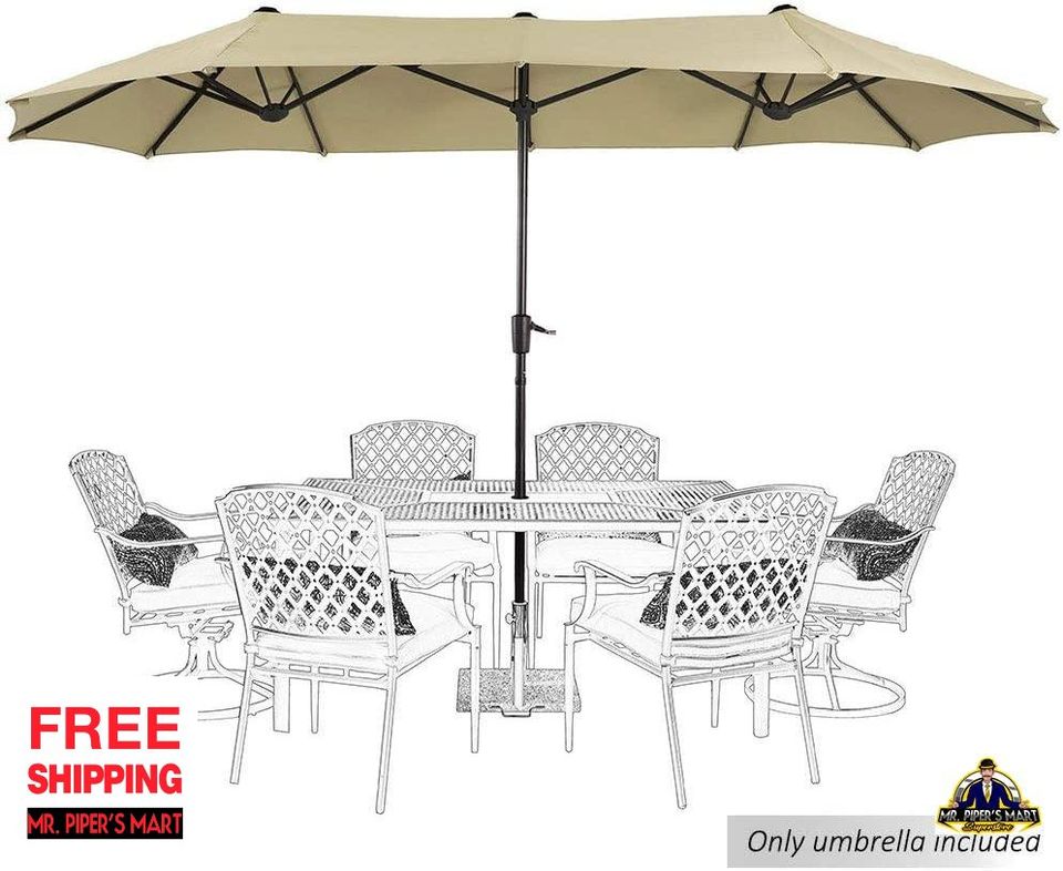 Patio Umbrella Double-Sided Twin with Crank, Beige 13ft Large