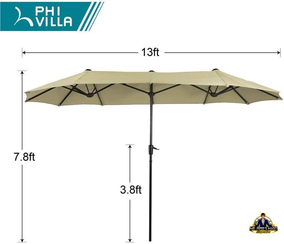 Patio Umbrella Double-Sided Twin with Crank, Beige 13ft Large