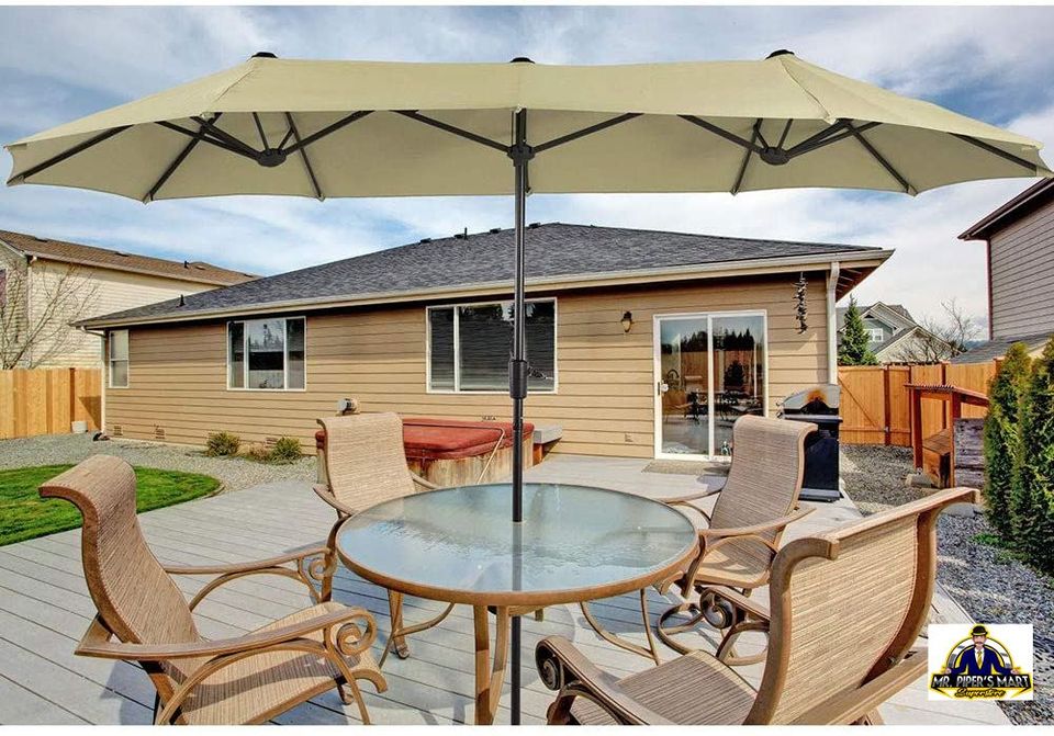 Patio Umbrella Double-Sided Twin with Crank, Beige 13ft Large