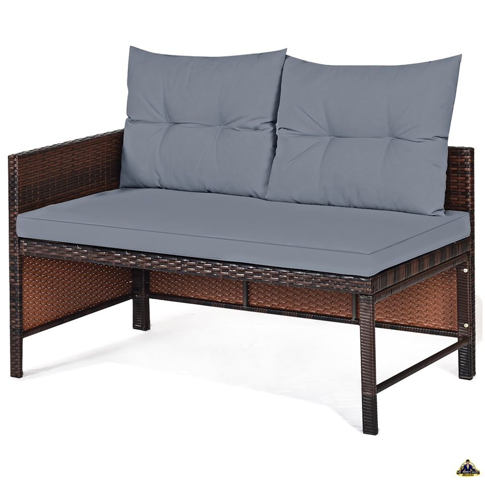 Patio Wicker Rattan Sofa Set Outdoor Sectional Conversation Set 3PCS