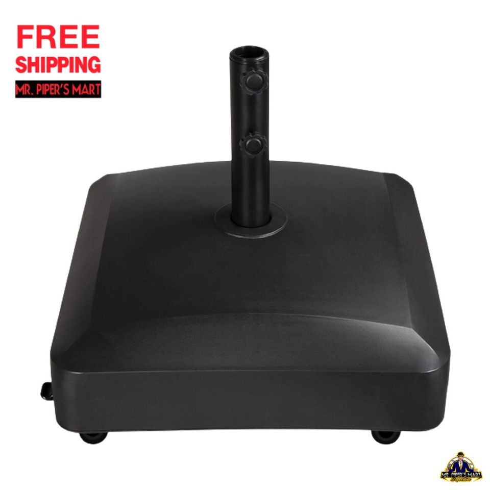 Fillable Umbrella Base Heavy Duty Market Stand w/ 4 Wheels, 2 Locks, 2 Knobs 123lb Capacity - Black