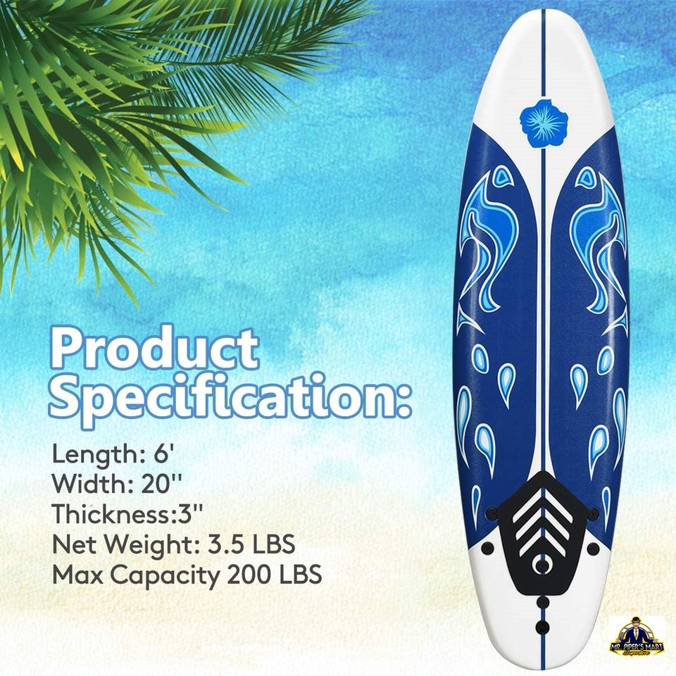 Surfboard Body Foamie Board with Removable Fins 6'