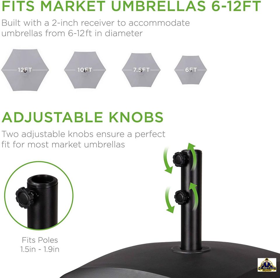 Fillable Umbrella Base Heavy Duty Market Stand w/ 4 Wheels, 2 Locks, 2 Knobs 123lb Capacity - Black