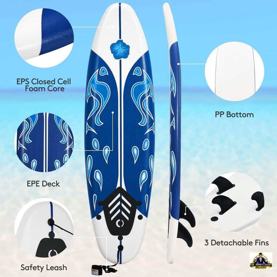 Surfboard Body Foamie Board with Removable Fins 6'