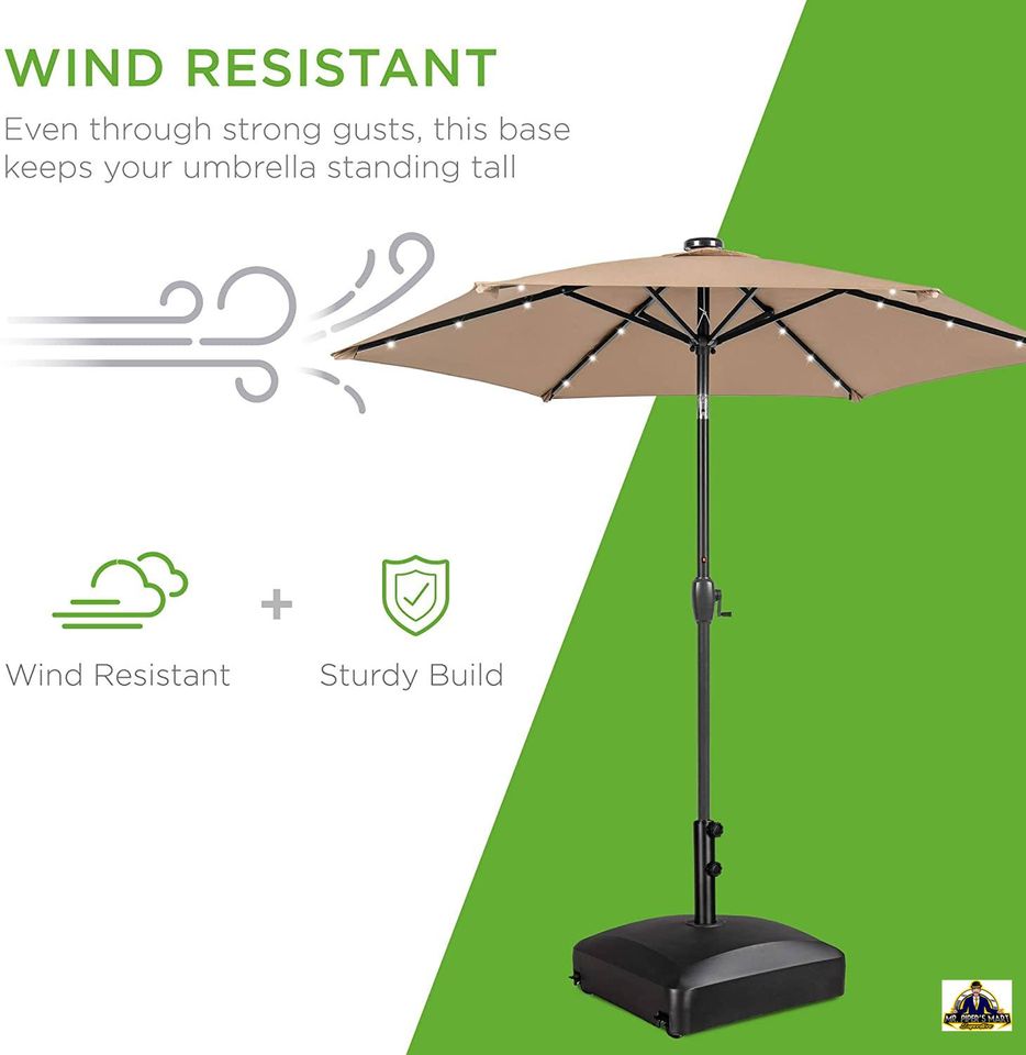 Fillable Umbrella Base Heavy Duty Market Stand w/ 4 Wheels, 2 Locks, 2 Knobs 123lb Capacity - Black