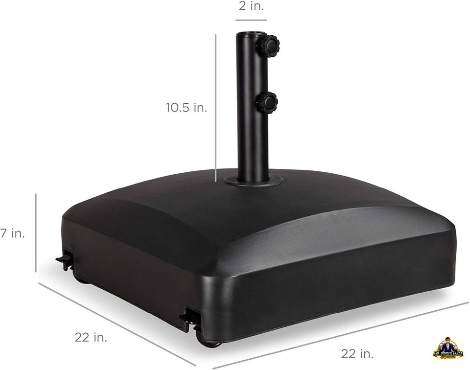 Fillable Umbrella Base Heavy Duty Market Stand w/ 4 Wheels, 2 Locks, 2 Knobs 123lb Capacity - Black