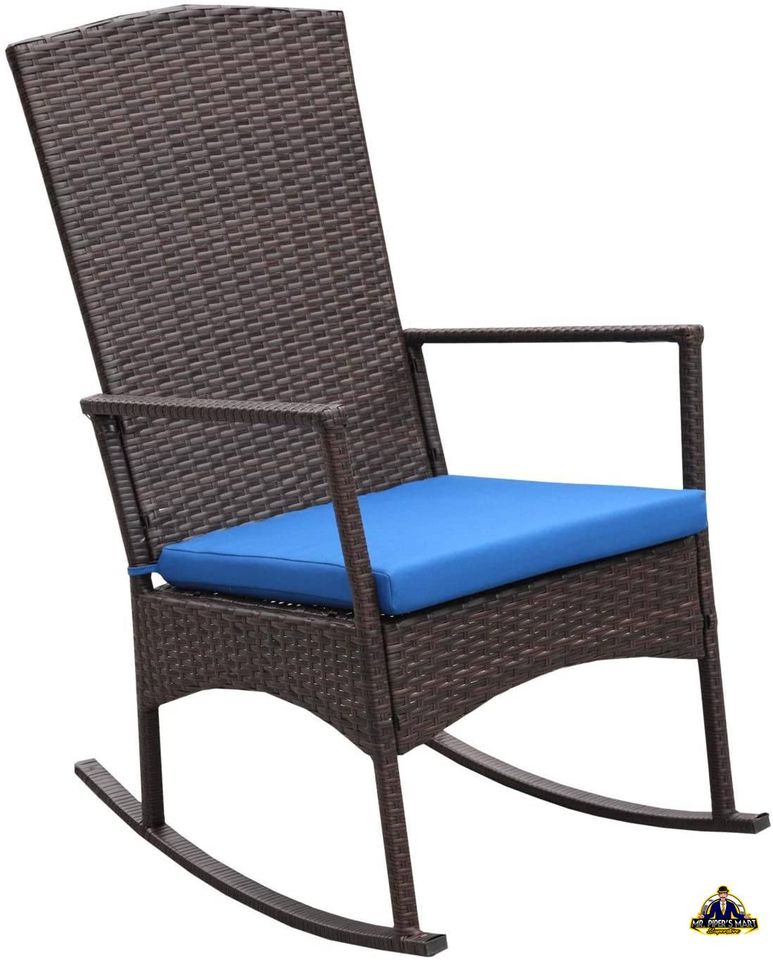 Outdoor PE Wicker Rocking Chair, Washable Lacing Cushion (Royal Blue) 3-Piece