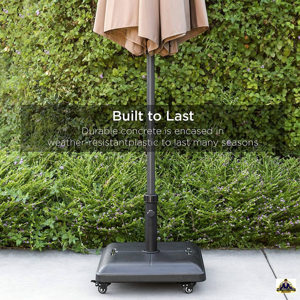 Heavy Duty Square Concrete Rolling Outdoor Patio Umbrella Base Stand w/Locking Wheels, 81-Pound