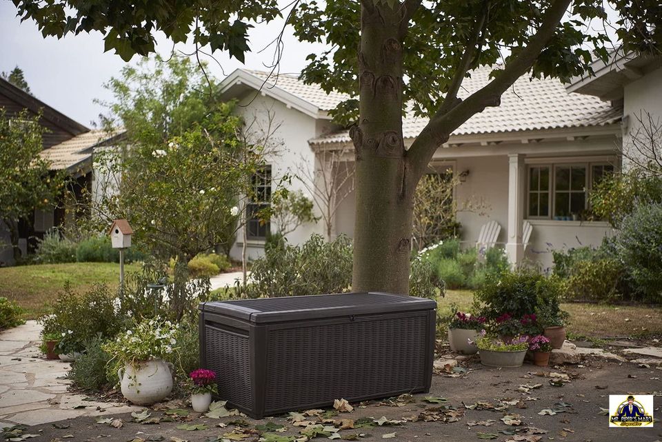 Outdoor Storage Rattan Deck Box, Brown 135 gallon