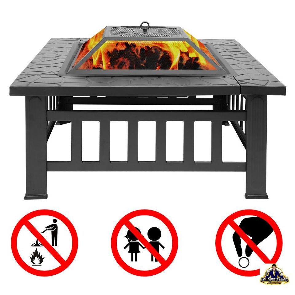 Outdoor Metal Firepit Backyard Patio Garden Square Stove Fire Pit 32"