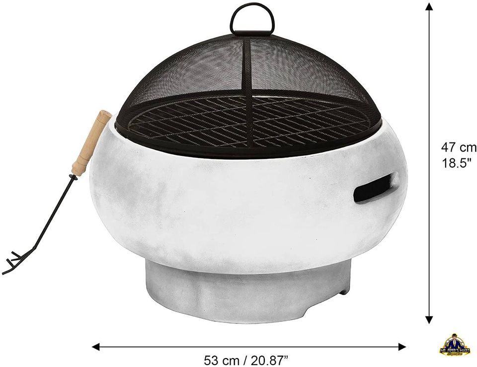 Fire Pit Round Charcoal Wood Burning Outdoor Patio Garden Fireplace BBQ Grill (Light Gray)