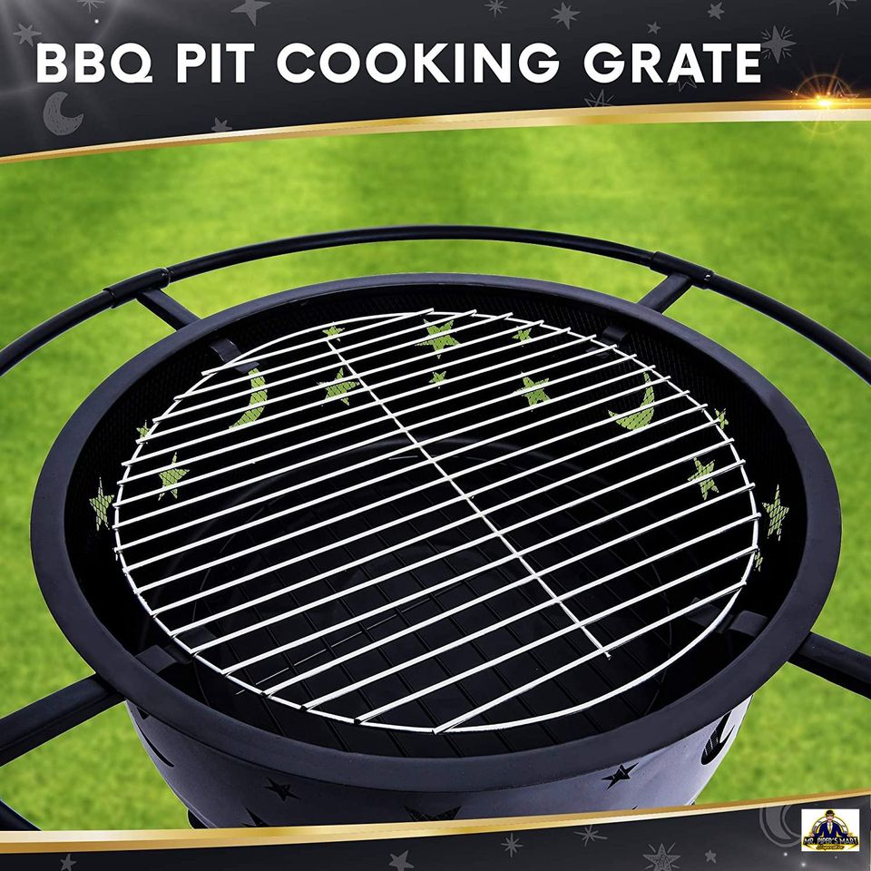 Outdoor Fire Pit for Outside with Cooking BBQ Grill Grate, Spark Screen, and Poker 30 Inch