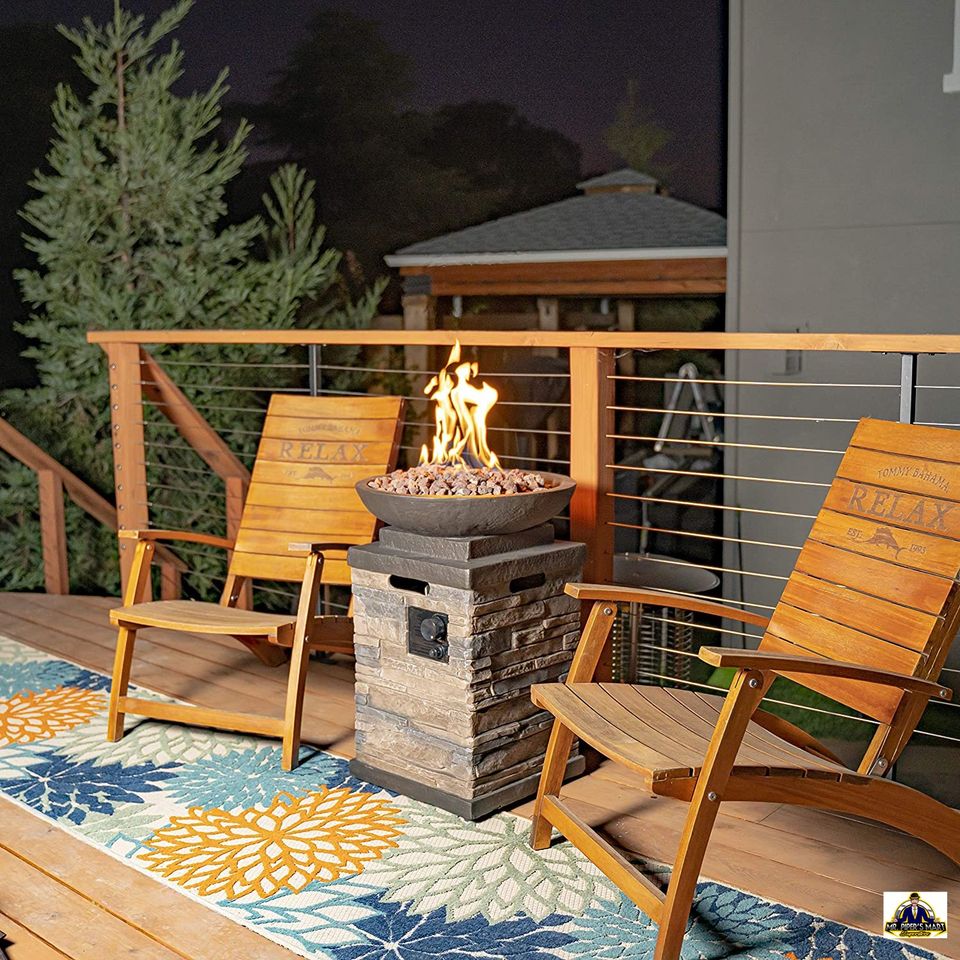 Propane Firebowl Column Realistic Look Firepit Heater Lava Rock Gas Fire Pit 20 lb Natural Stone