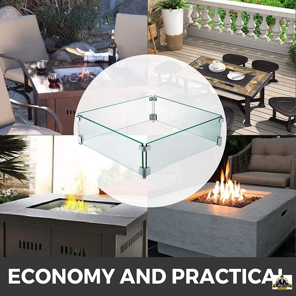 Fire Pit Wind Glass Flame Guard w/ 5/16Inch Thickness Clear Tempered Glass & Non-Slip
