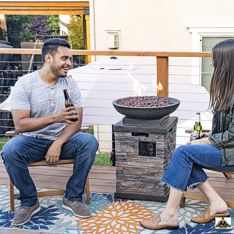 Propane Firebowl Column Realistic Look Firepit Heater Lava Rock Gas Fire Pit 20 lb Natural Stone