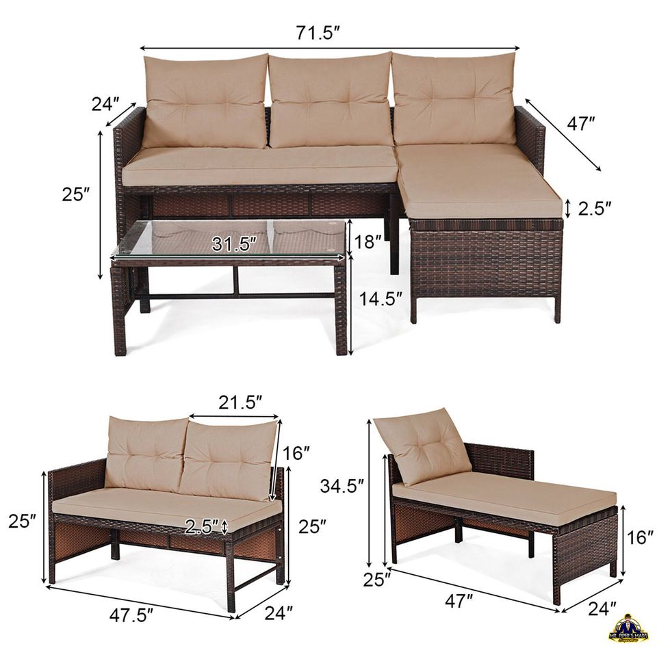 Rattan Furniture Set Outdoor Patio Couch Sofa 3PC