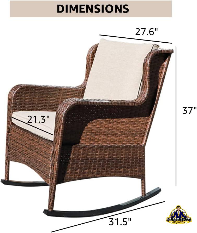 Outdoor Resin Wicker Rocking Chair with Olefin Cushions, Brown Wicker & Beige Cushions