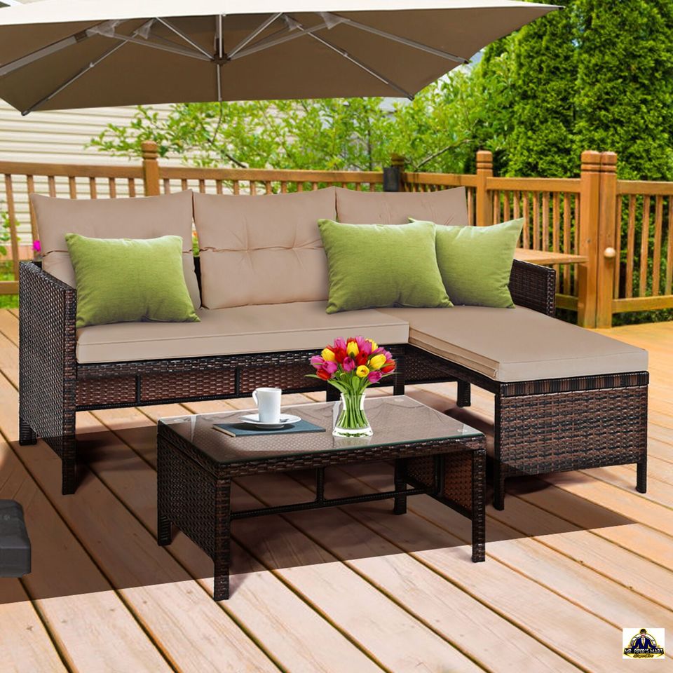 Rattan Furniture Set Outdoor Patio Couch Sofa 3PC