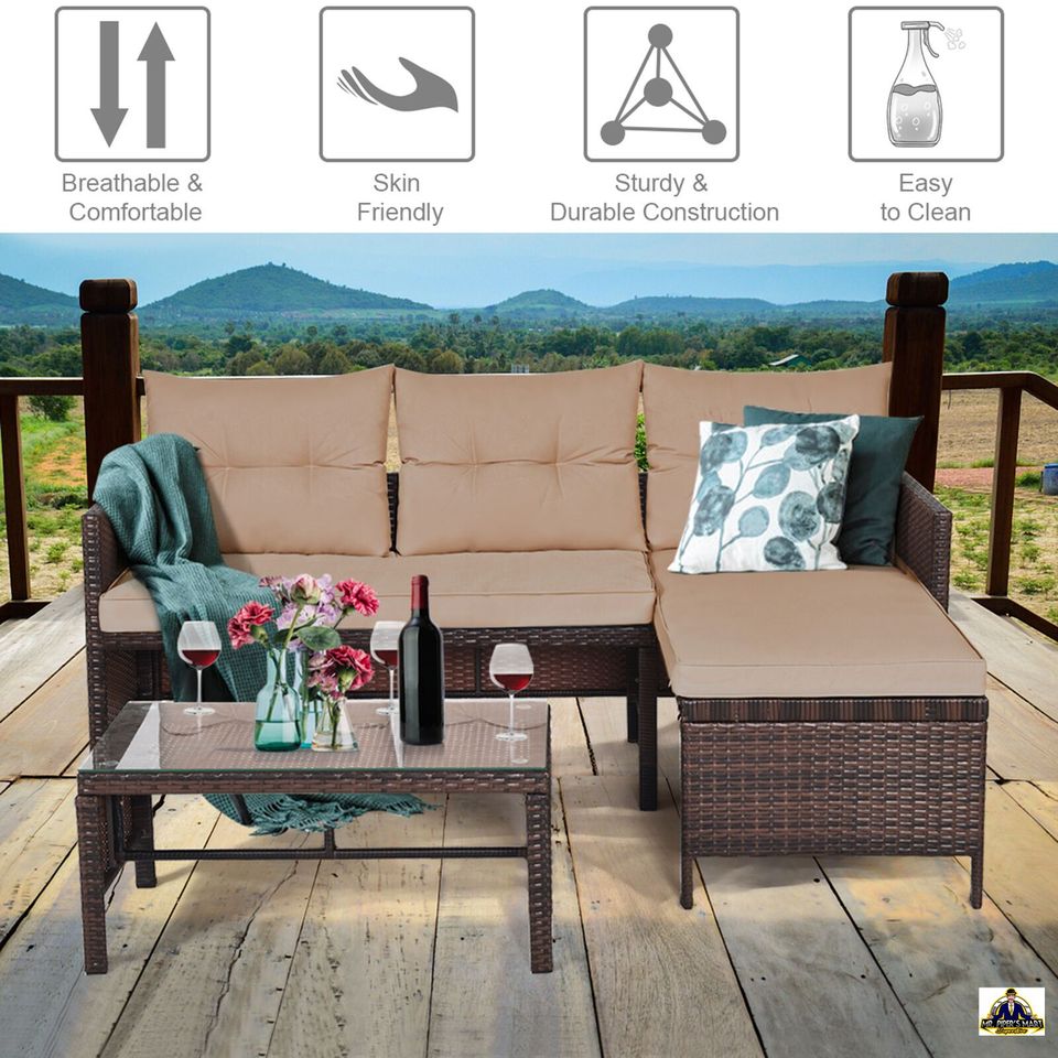 Rattan Furniture Set Outdoor Patio Couch Sofa 3PC