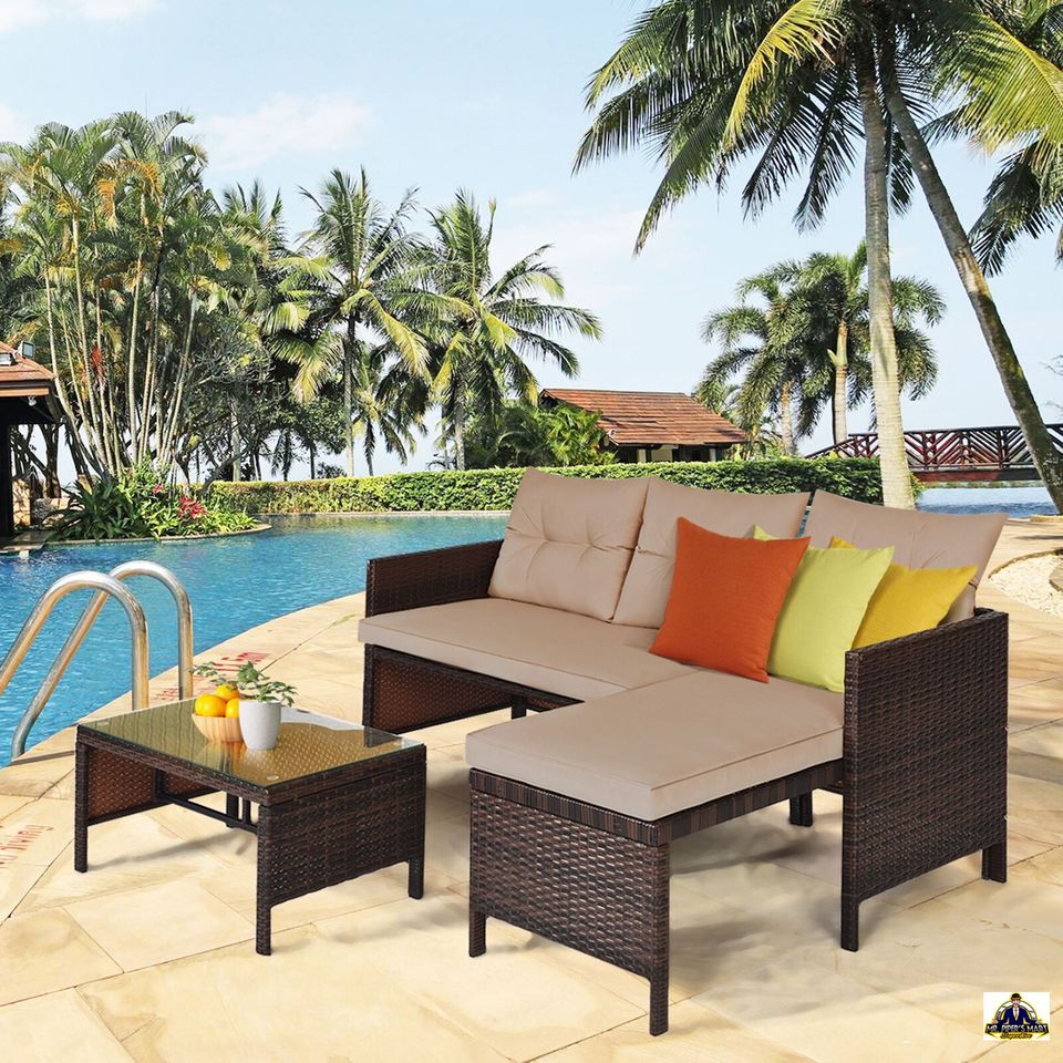 Rattan Furniture Set Outdoor Patio Couch Sofa 3PC
