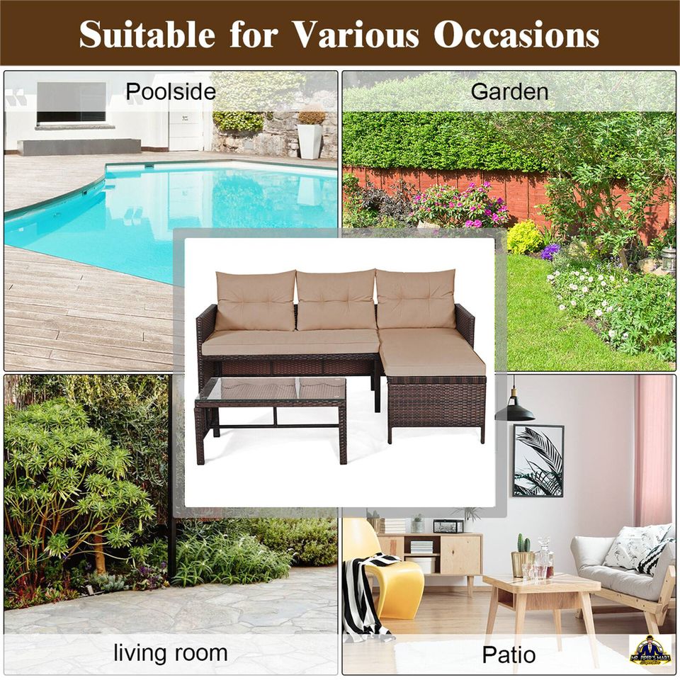 Rattan Furniture Set Outdoor Patio Couch Sofa 3PC