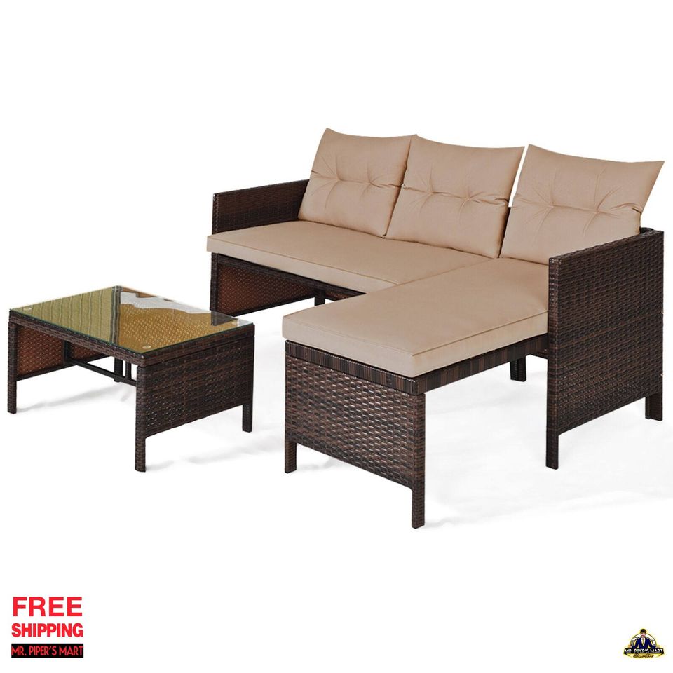 Rattan Furniture Set Outdoor Patio Couch Sofa 3PC