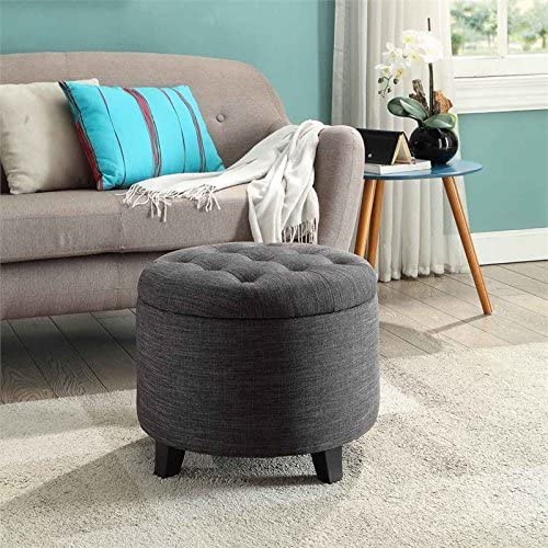 Comfort Round Ottoman, Gray Fabric
