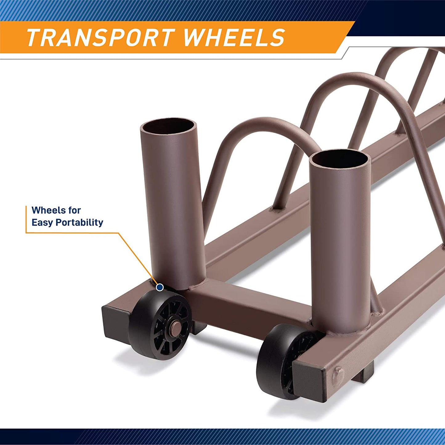 Horizontal Plate and Olympic Bar Rack Organizer with Steel Frame and Transport Wheels