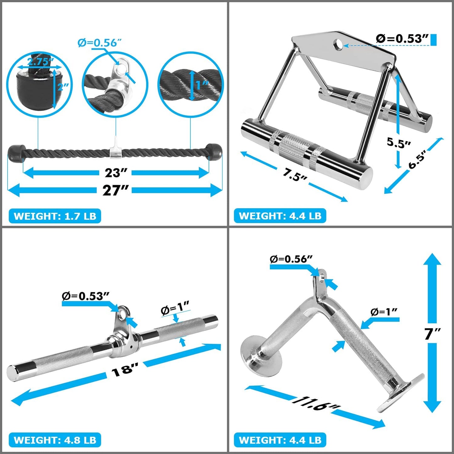Combo LAT Pulldown Attachment Cable Machine Accessories for Home Gym with Multi Option
