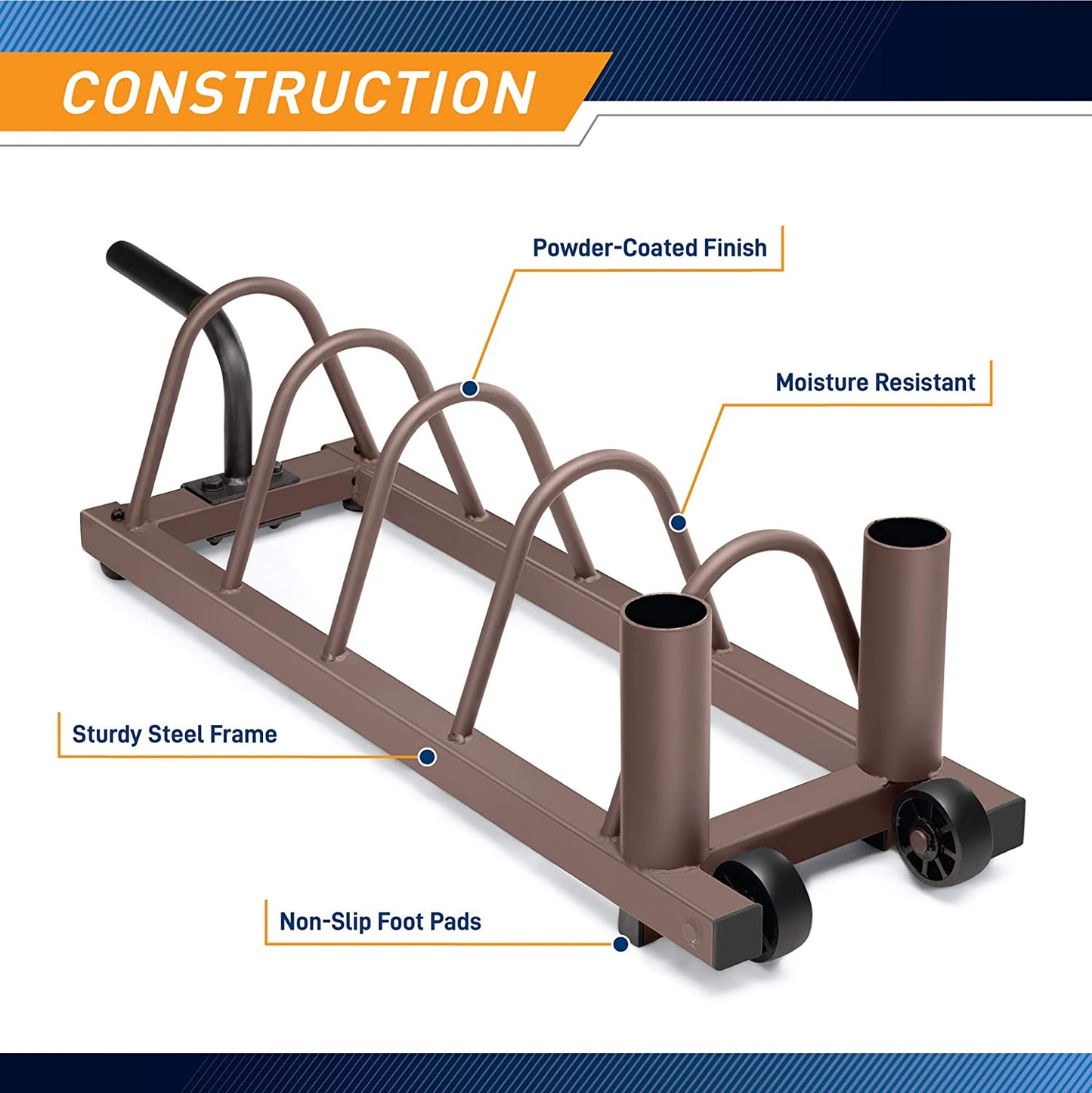 Horizontal Plate and Olympic Bar Rack Organizer with Steel Frame and Transport Wheels