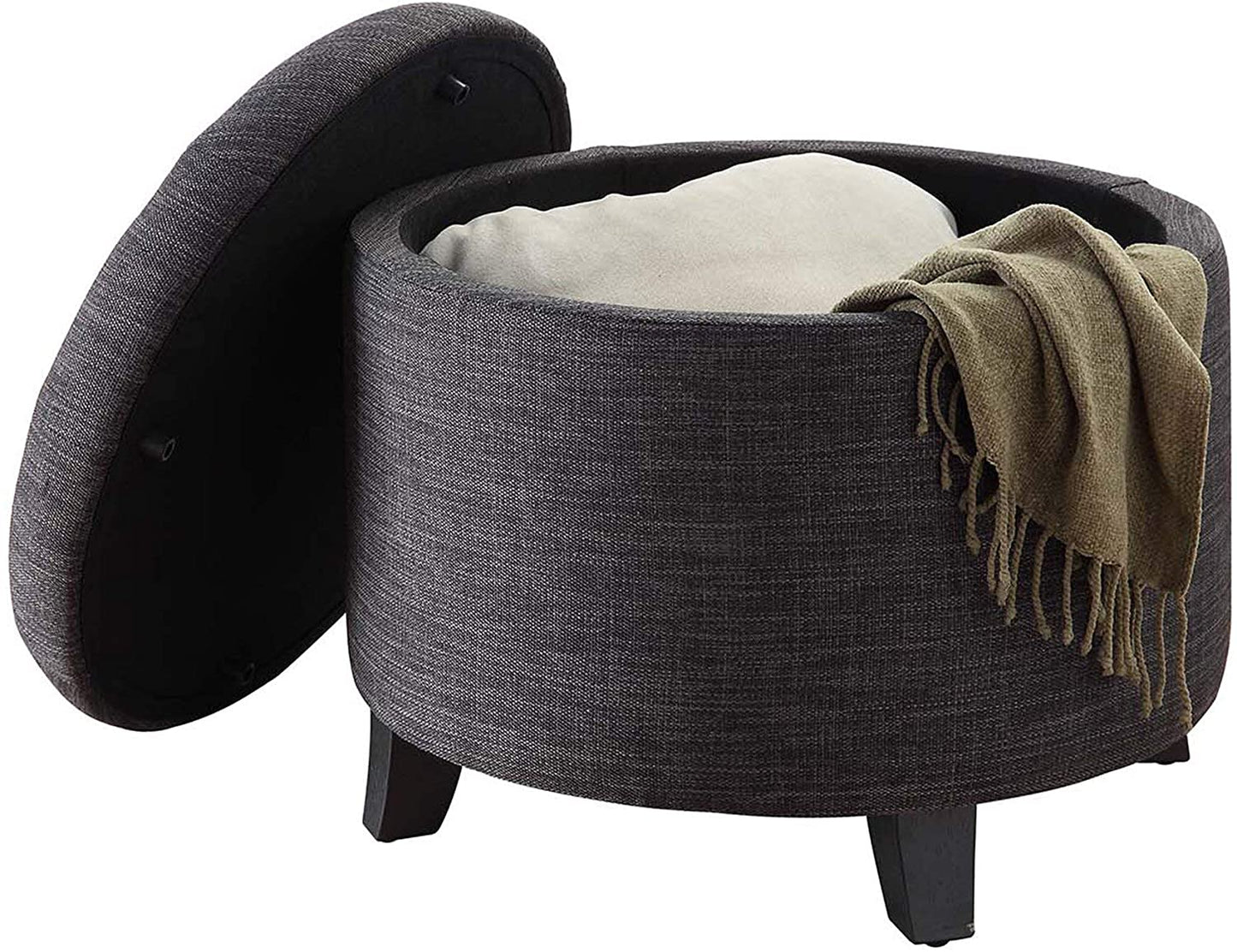 Comfort Round Ottoman, Gray Fabric