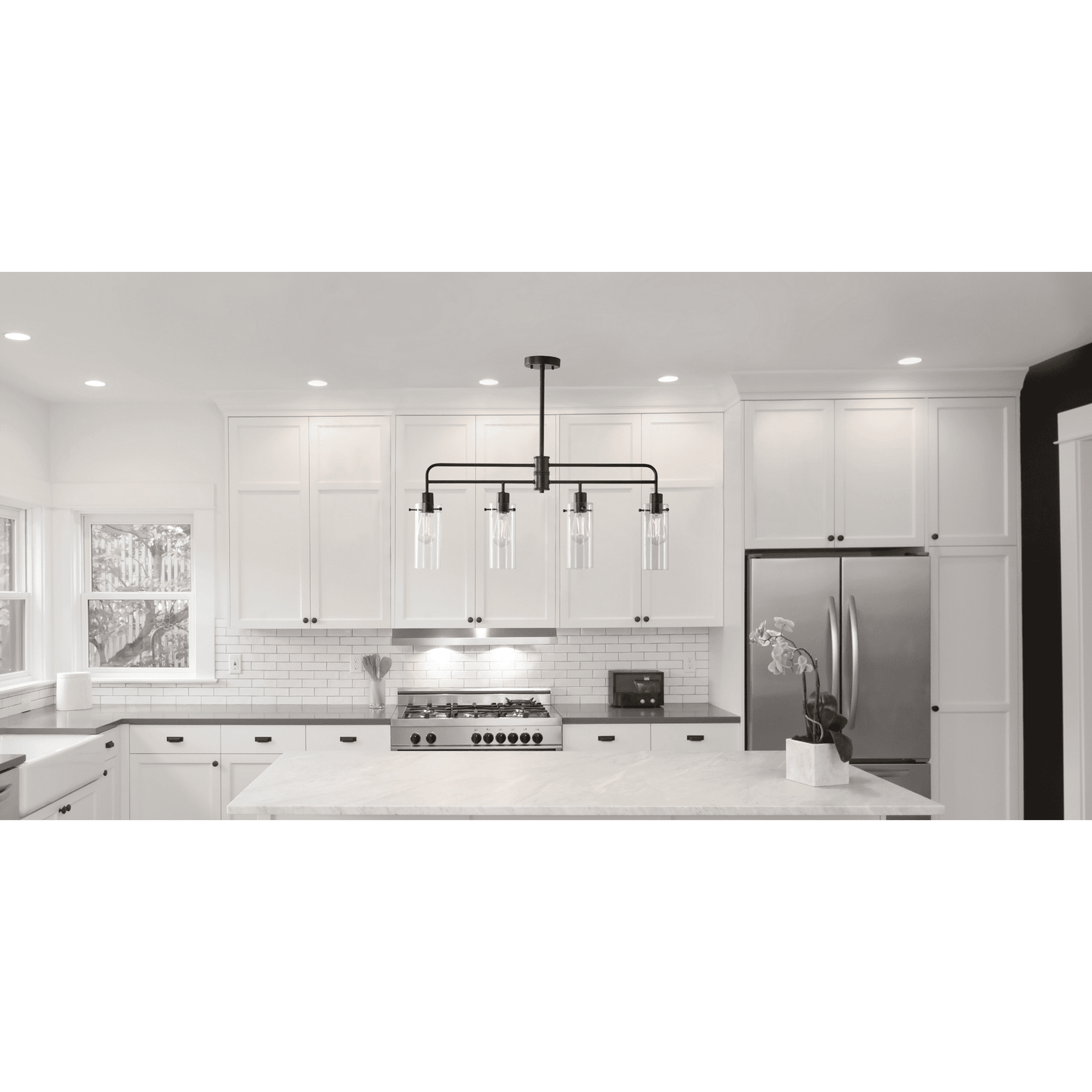 Matte Black Industrial 4 Island Pendant Light