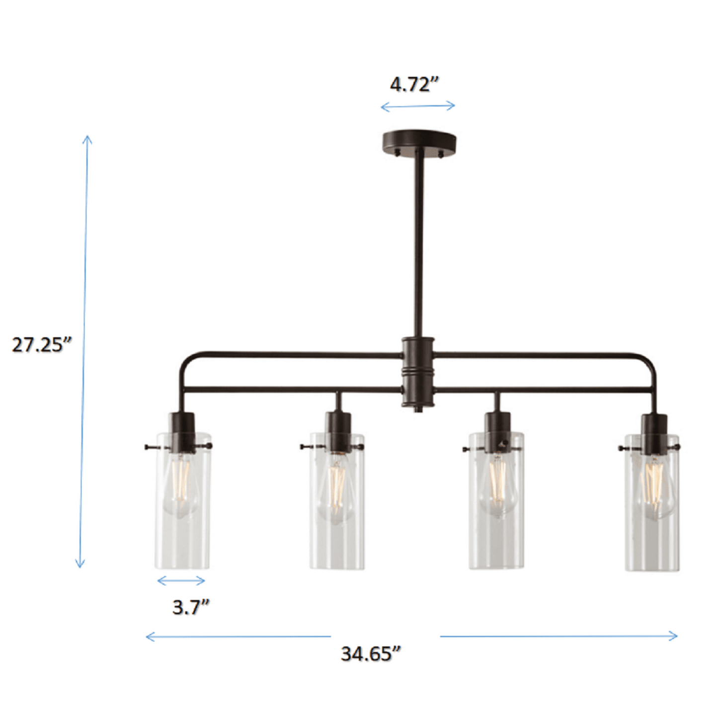 Matte Black Industrial 4 Island Pendant Light