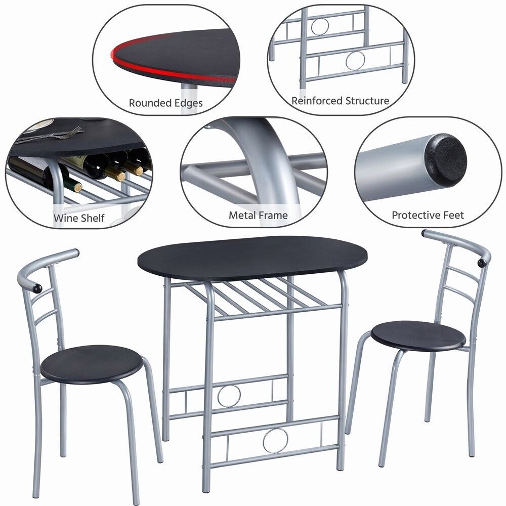 Kitchen Dining Table and Chairs Dinner Set (Black)