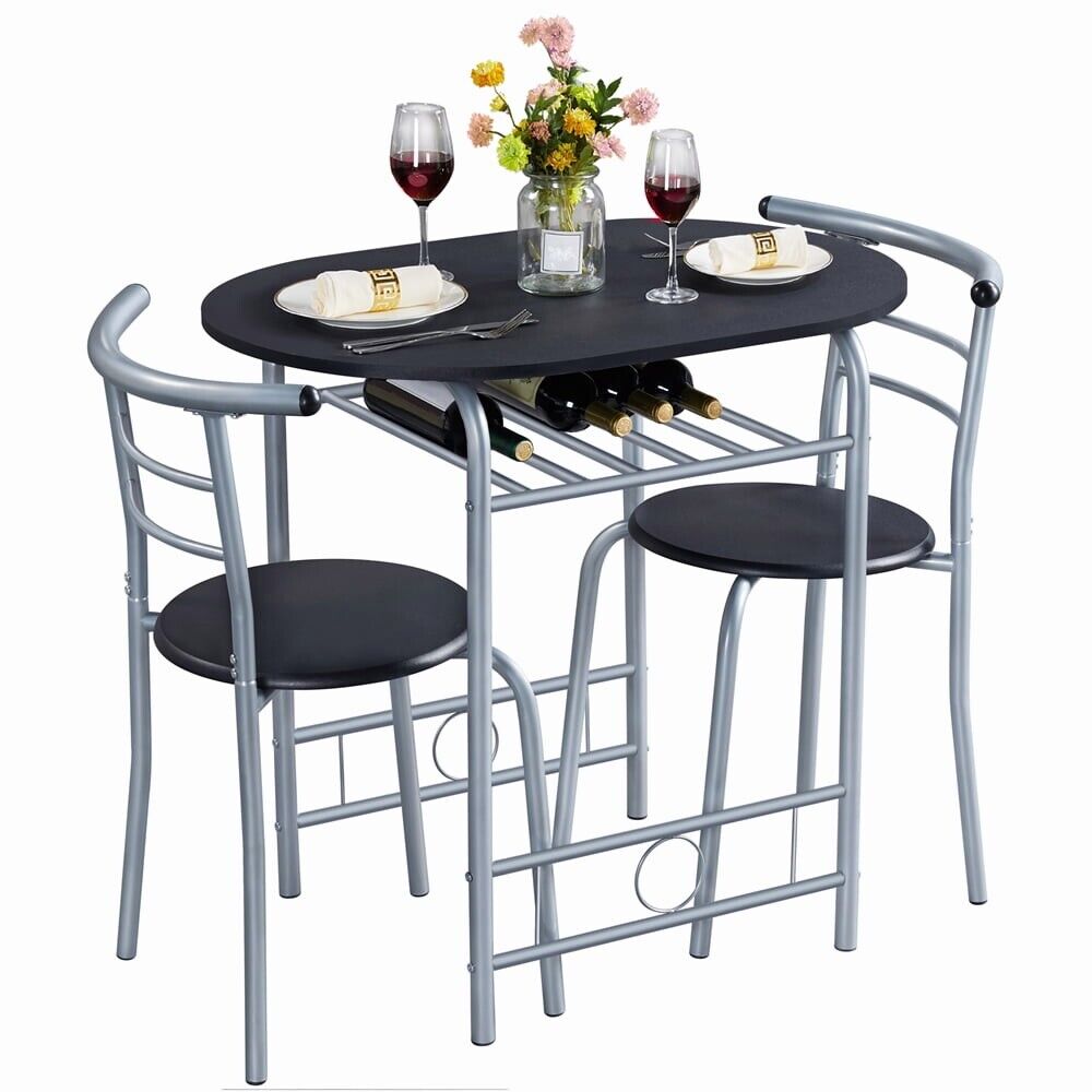 Kitchen Dining Table and Chairs Dinner Set (Black)