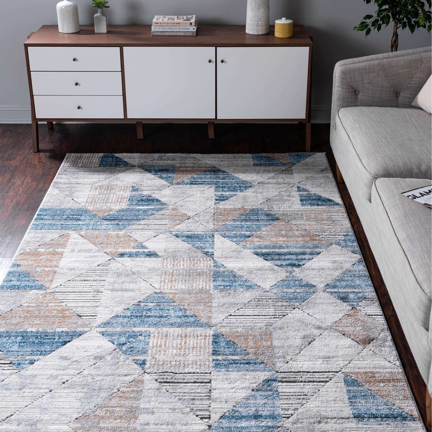 Area Rug Low Pile Perfect For Living Room Bedroom Blue, 4 x 6