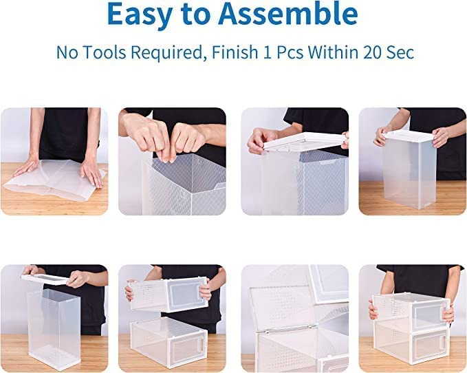 Shoe Storage Boxes, Clear Plastic Stackable Shoe Organizer Bins 12 Pack