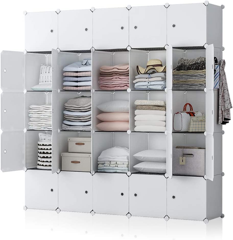 Cube Storage Organizer Portable Closet Wardrobe Bedroom Dresser 25 Cubes, White